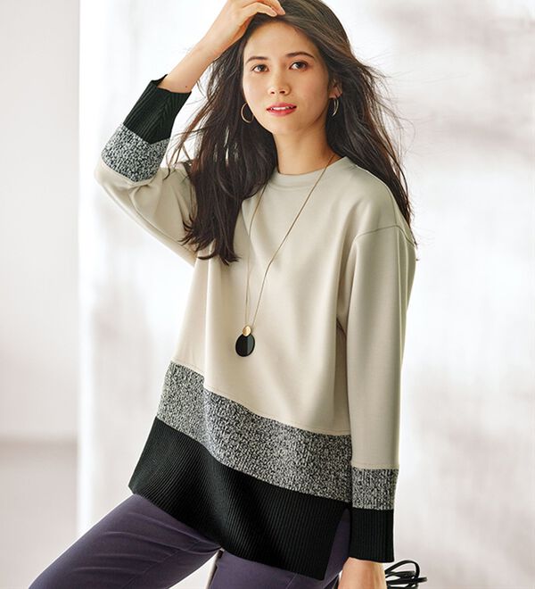 BELLUNA（ベルーナ）の「【Ｌａｇｒｉｌｕａ】とろみ素材ニット切替プルオーバー（カットソー）」｜詳細画像