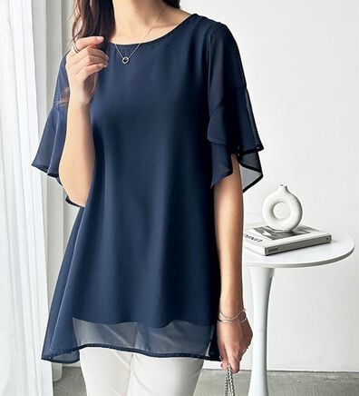 GeeRA（ジーラ）の「【接触冷感】異素材シフォンレイヤードチュニック（チュニック）」