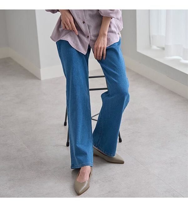 BELLUNA（ベルーナ）の「ぐんぐん伸びるカラーワイドデニム（ワイドパンツ・ガウチョ）」｜詳細画像