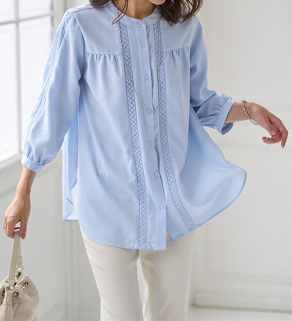 BELLUNA（ベルーナ）の「ビンテージ素材レース使いシャツチュニック（チュニック）」｜詳細画像