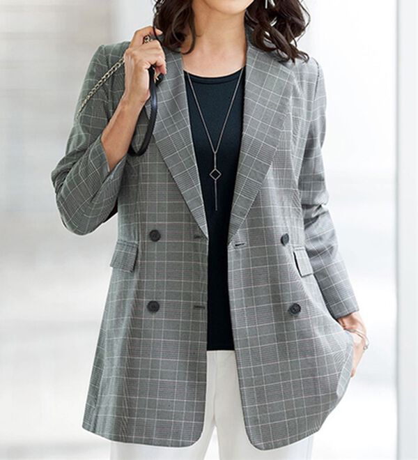 BELLUNA（ベルーナ）の「グレンチェック柄ゆったりテーラードジャケット（テーラードジャケット）」｜グレー系