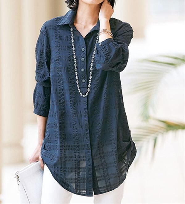 サッカー素材シャドーチェックシャツブラウス - ベルーナ【公式】