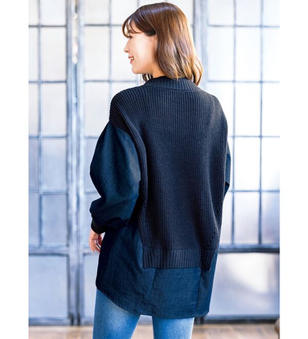 45R 切替 ニット ウール チュニック 0 45rpm ネイビー 紺色