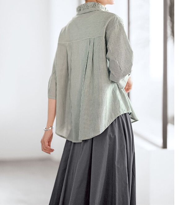 BELLUNA（ベルーナ）の「スカートに合わせるストライプギャザー衿ブラウス（シャツ）」｜詳細画像