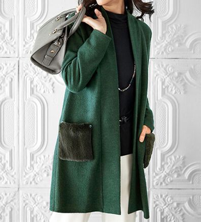 BELLUNA（ベルーナ）の「ポケットファー付デザインカーディガン（ニットカーディガン）」