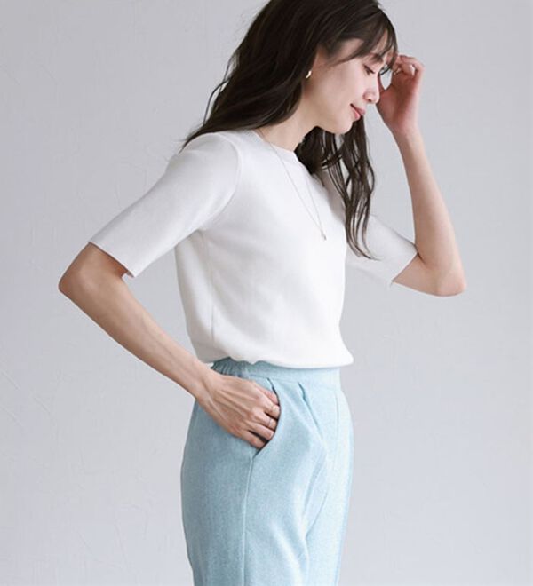 Pierrot（ピエロ）の「【洗濯機で洗える】多機能ニット５分袖トップス（ニット・セーター）」｜詳細画像