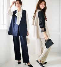 RANAN（ラナン）の「【２点セット】洗える！多機能バックフリルベストセットアップ（パンツスーツ）」
