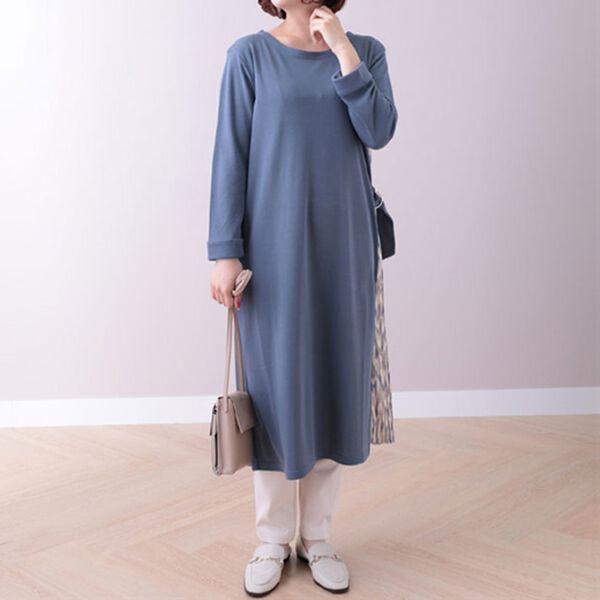 BELLUNA（ベルーナ）の「サイドプリーツデザインワンピース（カットソーワンピース）」｜詳細画像