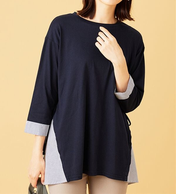 BELLUNA（ベルーナ）の「サイドリボンデザイン異素材切替チュニック（チュニック）」｜詳細画像