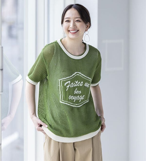 BELLUNA（ベルーナ）の「コーデに映える透かし編配色ロゴセーター（ニット・セーター）」｜詳細画像