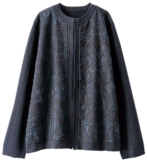 BELLUNA（ベルーナ）の「刺しゅうレース使いニットジャケット（ニットカーディガン）」｜詳細画像