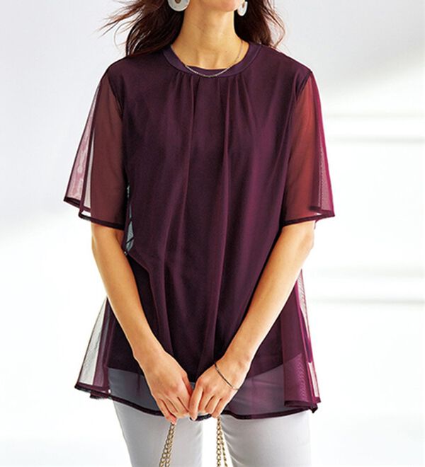 BELLUNA（ベルーナ）の「ふわり涼やか！チュール重ねチュニック（チュニック）」｜詳細画像