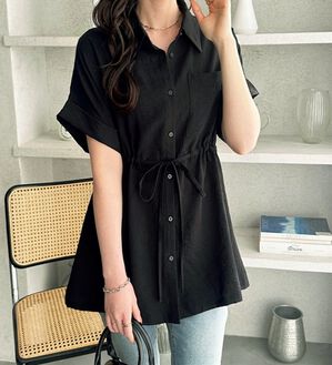 GeeRA（ジーラ）の「２ｗａｙウエストリボンシャツチュニック（チュニック）」｜ブラック