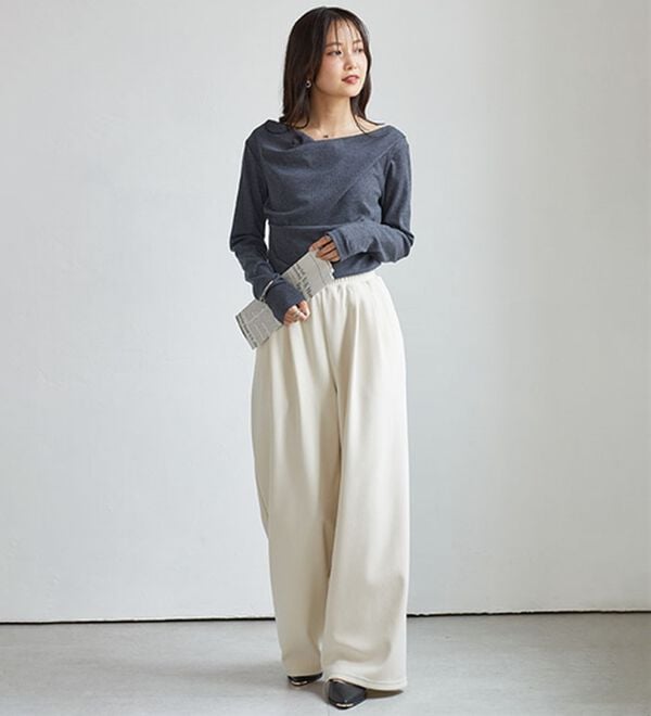 RANAN（ラナン）の「【新色追加】上品ドレープリブロングＴシャツ（カットソー）」｜詳細画像
