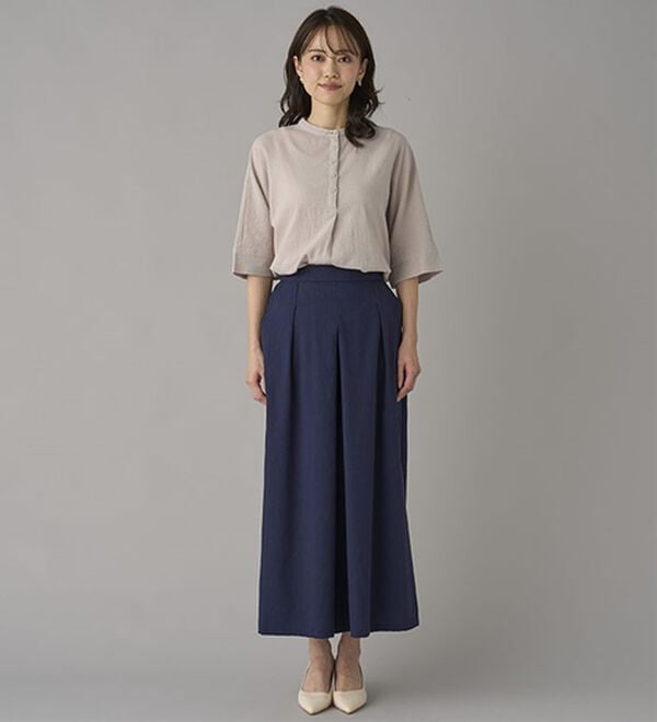 BELLUNA（ベルーナ）の「ひんやりスラブ調素材ガウチョパンツ（フルレングスパンツ）」｜詳細画像
