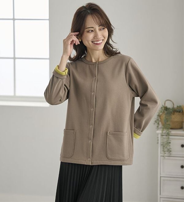 BELLUNA（ベルーナ）の「パチパチしにくい！静電気防止裏フリース配色カーディガン（その他カーディガン）」｜詳細画像