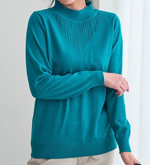BELLUNA（ベルーナ）の「静電防止！洗えるウール入り透かし編みセーター（ニット・セーター）」｜詳細画像