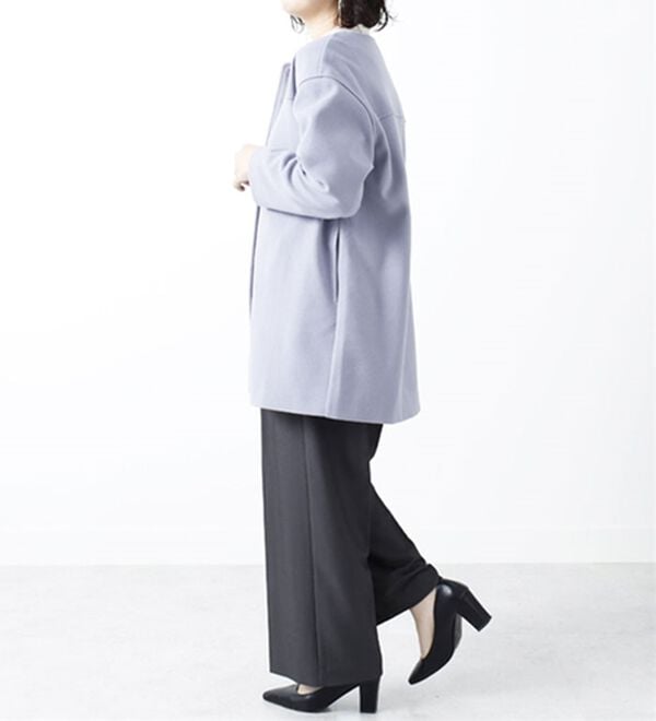 BELLUNA（ベルーナ）の「ウール調素材ノーカラーミドル丈コート（ハーフコート）」｜詳細画像