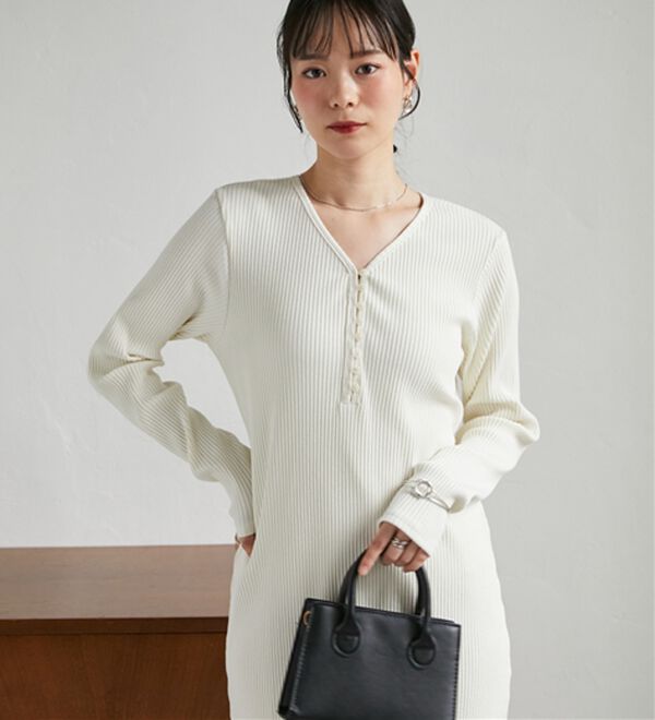 RANAN（ラナン）の「Ｖヘンリーリブワンピース（その他ワンピース）」｜詳細画像