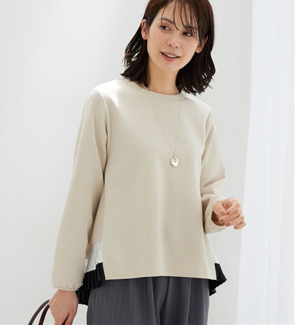 BELLUNA（ベルーナ）の「裾配色プリーツデザインプルオーバー（カットソー）」｜ベージュ