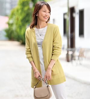 BELLUNA（ベルーナ）の「綿１００％柔らかベーシックカーディガン（ニットカーディガン）」｜ソフトイエロー