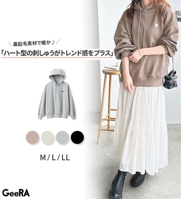 GeeRA（ジーラ）の「ハート刺繍裏起毛スウェットパーカー（パーカー）」｜詳細画像