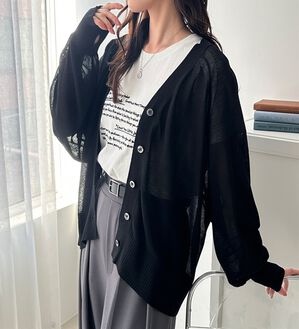 GeeRA（ジーラ）の「接触冷感！Ｖネックカーディガン（ニットカーディガン）」｜詳細画像