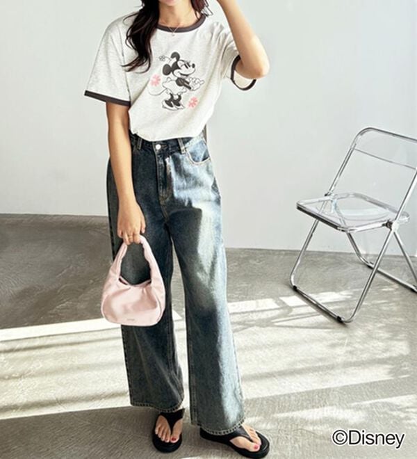 GeeRA（ジーラ）の「【Disney/ディズニー】別注/Mickey Mouse＆Minnie Mouse/リンガープリントTシャツ（カットソー）」｜詳細画像