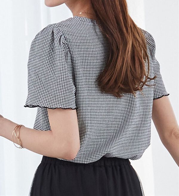 RANAN（ラナン）の「ギンガムチェック楊柳Ｔブラウス（カットソー）」｜詳細画像