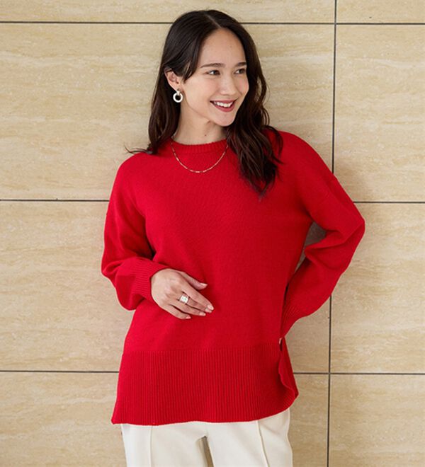 RHC ロンハーマン トップス リブ ハイネック ベルスリーブ ニット レッド AZUL BY MOUSSY | ランダムリブハイネックニットトップス (ニット