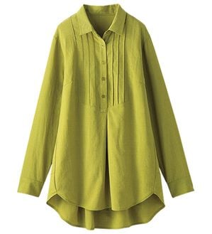 BELLUNA（ベルーナ）の「麻調素材タックデザインシャツチュニック（チュニック）」｜ライムイエロー