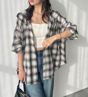 GeeRA（ジーラ）の「羽織にも◎フード付きオーバーサイズシャツ（シャツ）」｜チェック