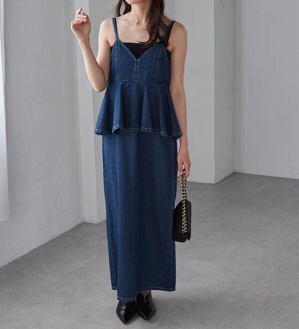 RANAN（ラナン）の「デニムペプラムキャミワンピース（ロングワンピース）」｜詳細画像