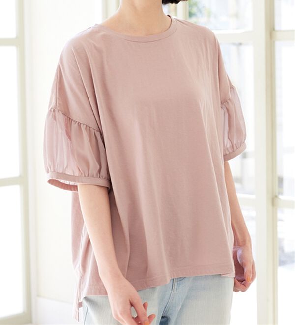Viola e Viola（ヴィオラ エ ヴィオラ）の「【５つの機能付】ボリューム袖シフォン切替Ｔシャツ（Tシャツ）」｜詳細画像