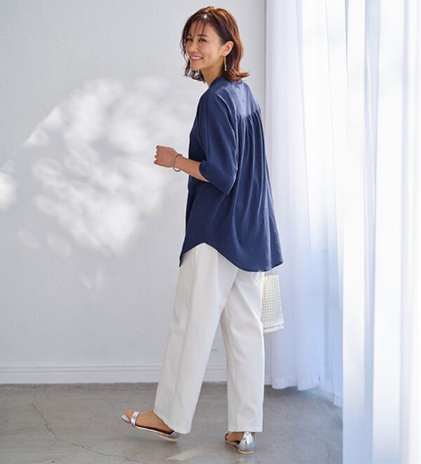 BELLUNA（ベルーナ）の「綿１００％ワッシャー素材ゆったりドルマンブラウス（ブラウス）」｜詳細画像