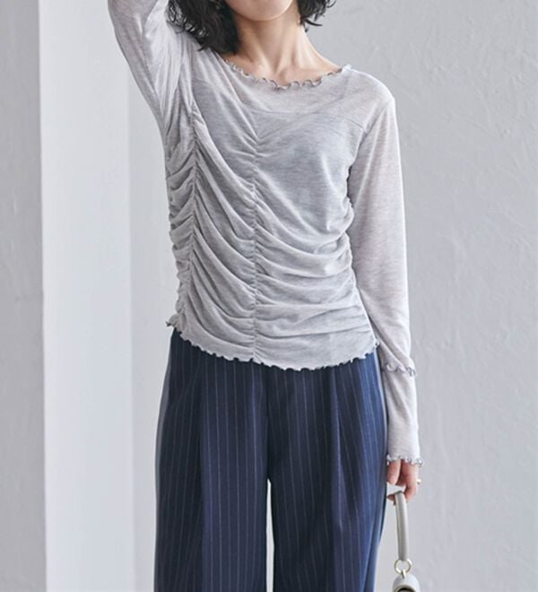 RANAN（ラナン）の「ギャザーデザインシアーTシャツ（Tシャツ）」｜詳細画像