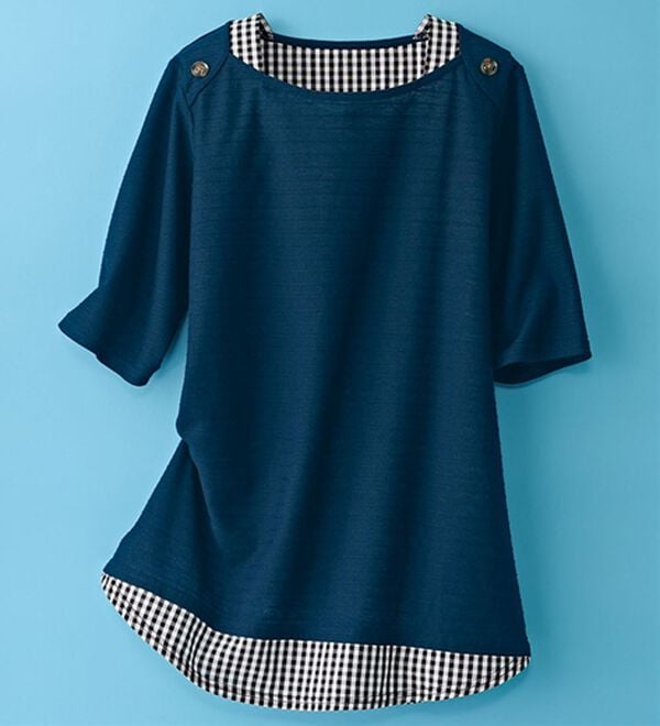 BELLUNA（ベルーナ）の「ひんやり冷感！タックジャカード素材重ね着風プルオーバー（カットソー）」｜詳細画像