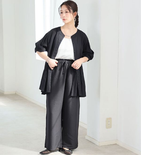 A HAPPY MARILYN（アハッピーマリリン）の「【Ｌ～６Ｌ】【風通るプレミアム】綿・楊柳七分袖ティアードブラウス（ブラウス）」｜詳細画像