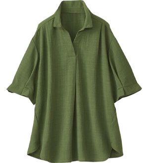 BELLUNA（ベルーナ）の「麻調素材袖タックデザインブラウス（ブラウス）」｜グリーン
