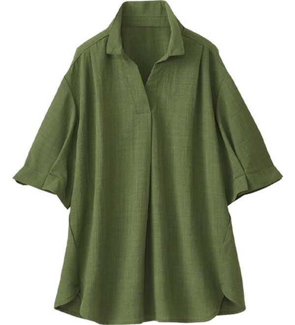 BELLUNA（ベルーナ）の「麻調素材袖タックデザインブラウス（ブラウス）」｜グリーン