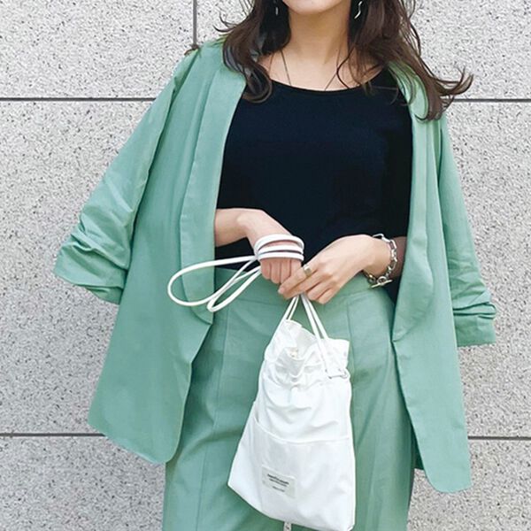 RANAN（ラナン）の「麻調カジュアルセットアップ（パンツスーツ）」｜ブルーグリーン