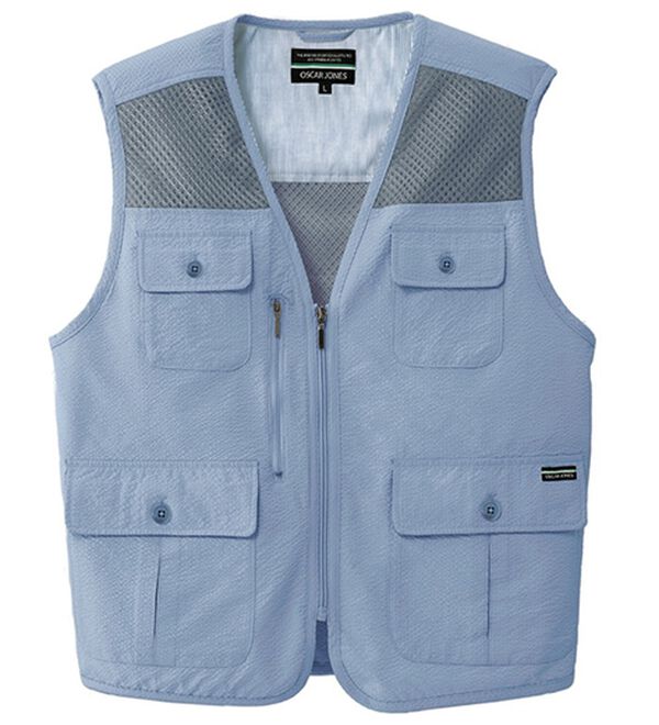 「涼感サッカー多機能ポケットベスト（メンズジャケット）」｜サックス