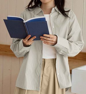 CHAN ME（チャンミ）の「ドビーストライプシャツ（シャツ）」｜ミントグリーン