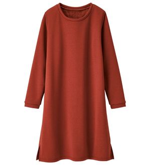 RANAN（ラナン）の「【吸湿発熱】シンプルチュニックワンピース（チュニックワンピース）」｜オレンジレッド