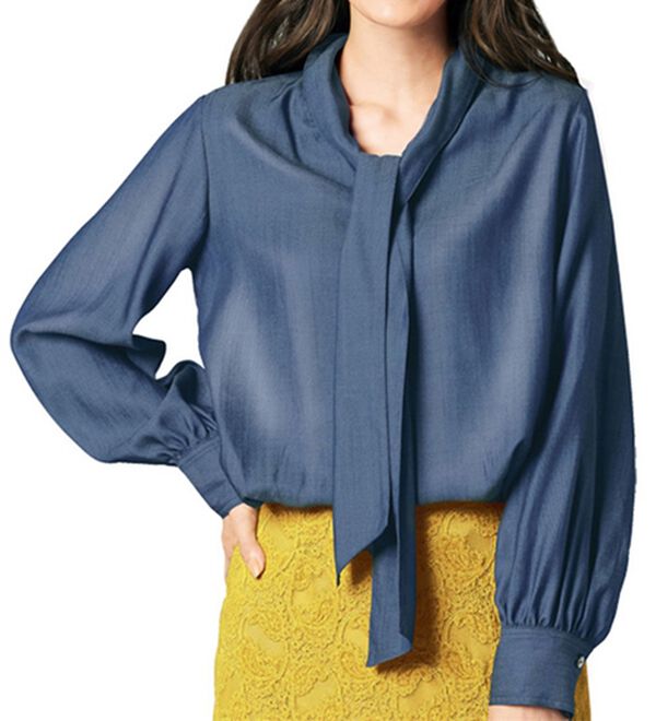 VINNO（ヴィノ）の「テンセル（ＴＭ）デニムボウタイブラウス（ブラウス）」｜インディゴ