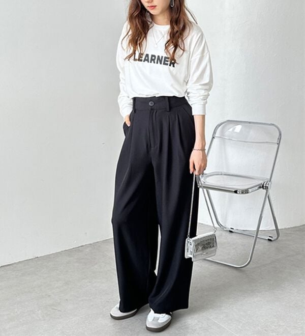 GeeRA（ジーラ）の「着心地抜群！ハイウエストダブルタックワイドパンツ（フルレングスパンツ）」｜詳細画像