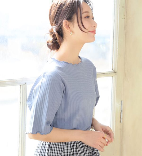 A HAPPY MARILYN（アハッピーマリリン）の「【Ｌ～８Ｌ】綿タッチで極上の着心地、選べるテレコリブトップス。（カットソー）」｜詳細画像