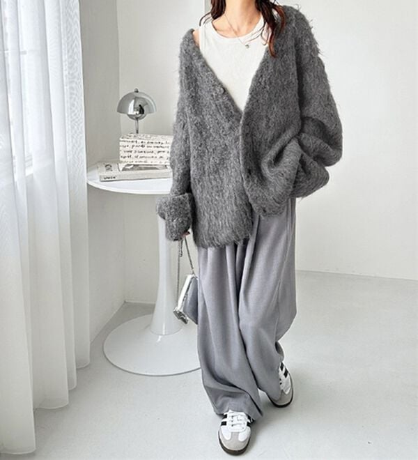 GeeRA（ジーラ）の「ミックスシャギーＶネックカーディガン（ニットカーディガン）」｜詳細画像