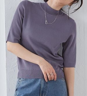 RANAN（ラナン）の「ひんやり！ハイネック５分袖サマーニット（ニット・セーター）」｜グレー