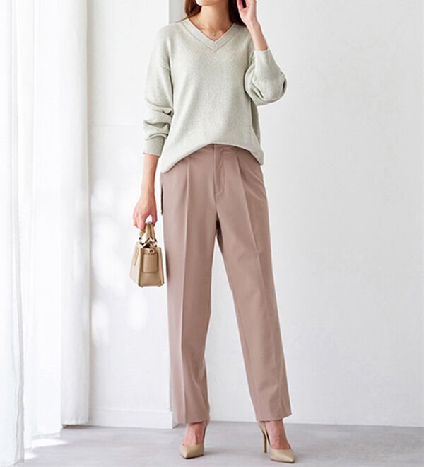 BELLUNA（ベルーナ）の「こっそりおなかがラクラク！ボタン使いウエスト調整テーパードパンツ（テーパードパンツ）」｜詳細画像